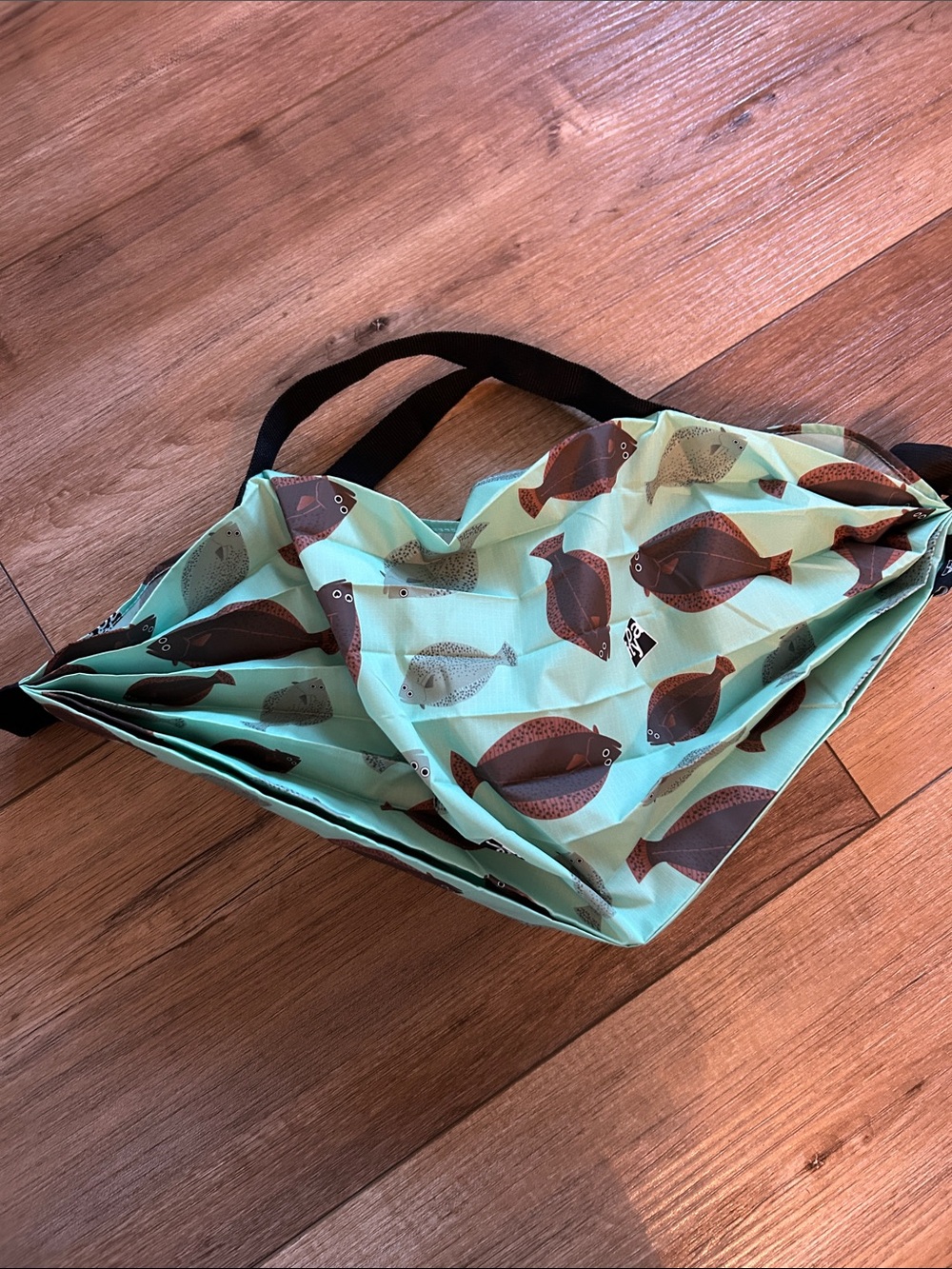Shupatto itoya Foldable Mint Green fish bag with Black Strap new